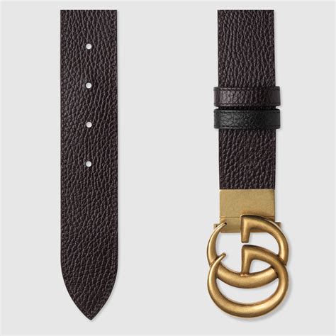 Reversible leather belt with Double G buckle